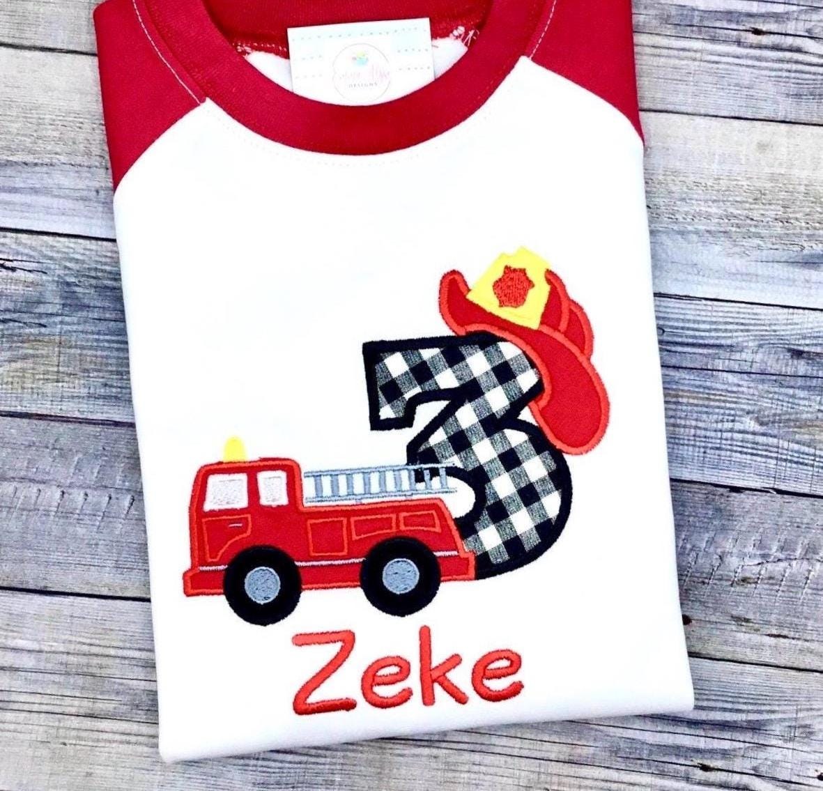 Fire Truck Birthday Shirt: Any Age, Custom Embroidered Personalized Firefighter Tee