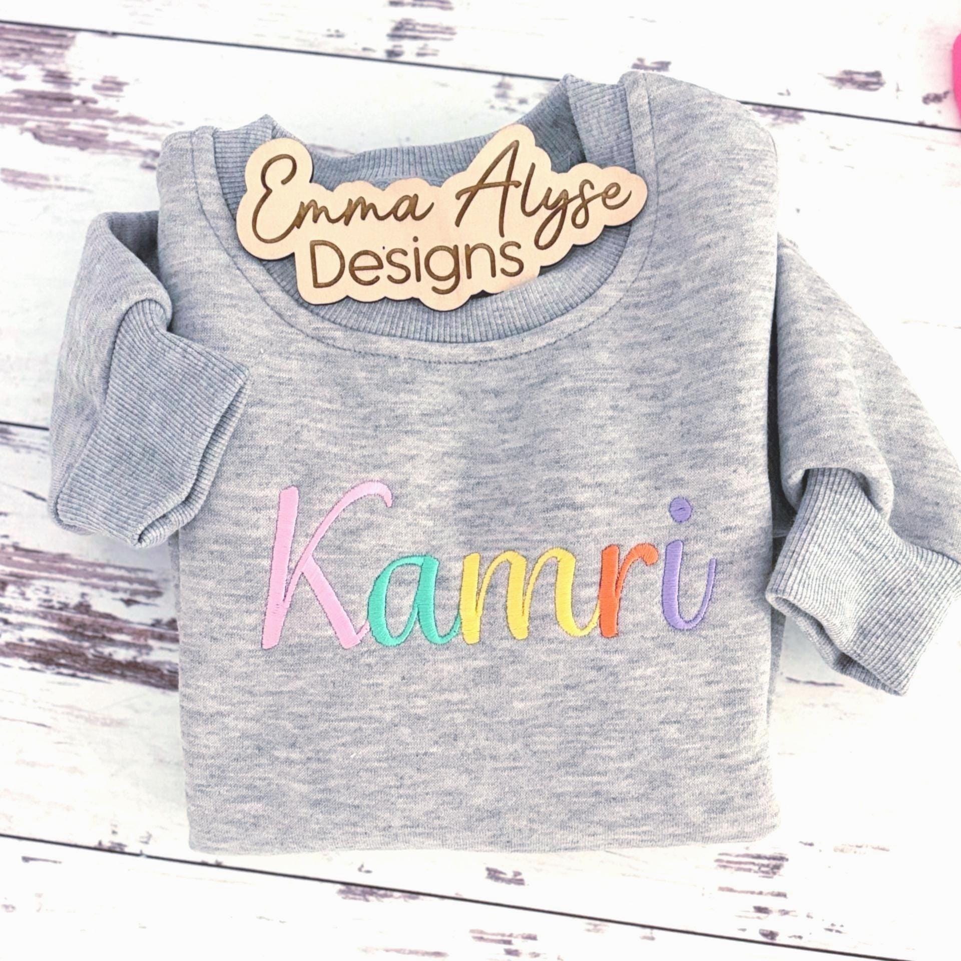 Kids Name Sweatshirt, Personalized Embroidered Pullover with Rainbow or Solid Thread