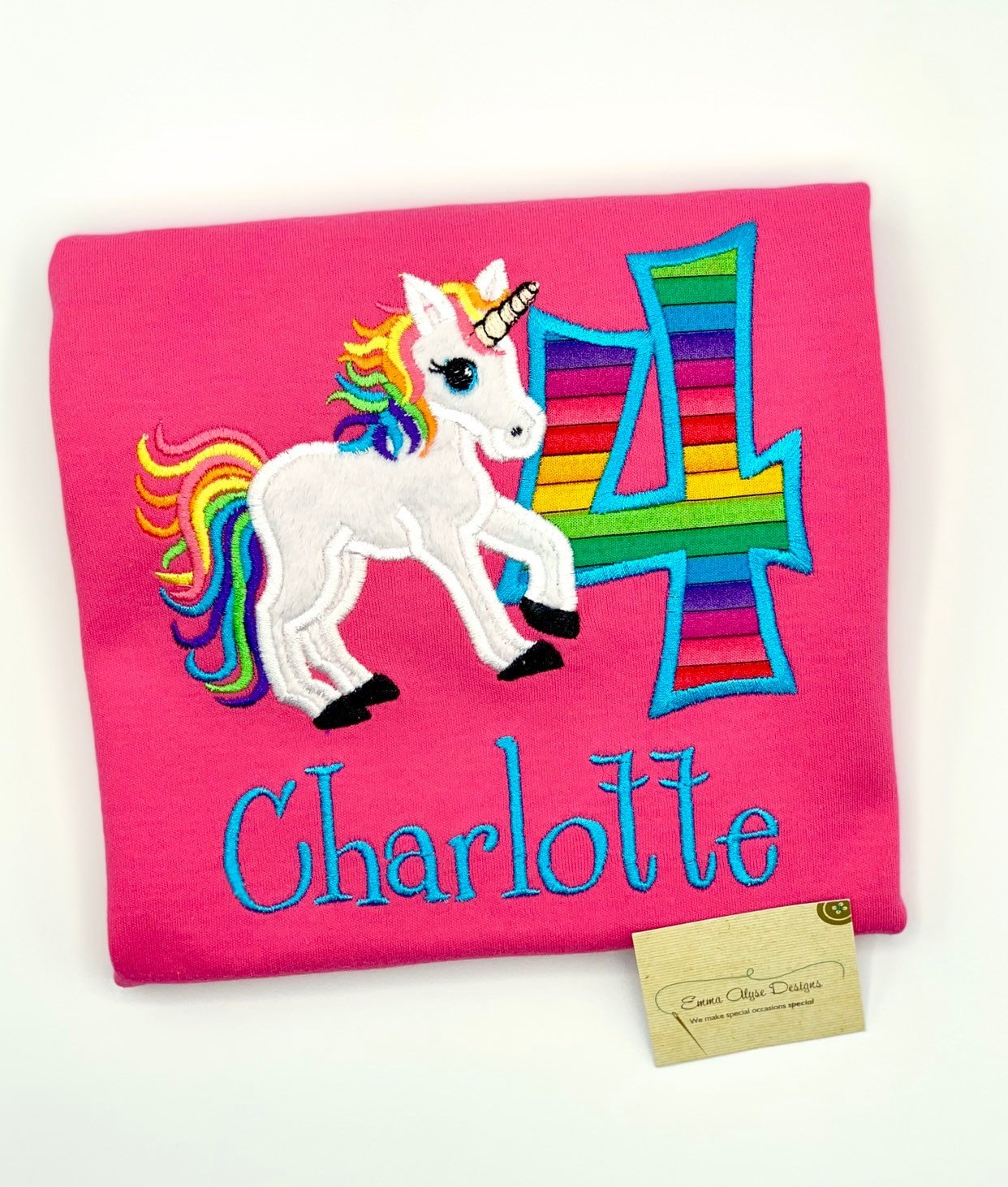 Embroidered Rainbow Unicorn 4th Birthday Shirt