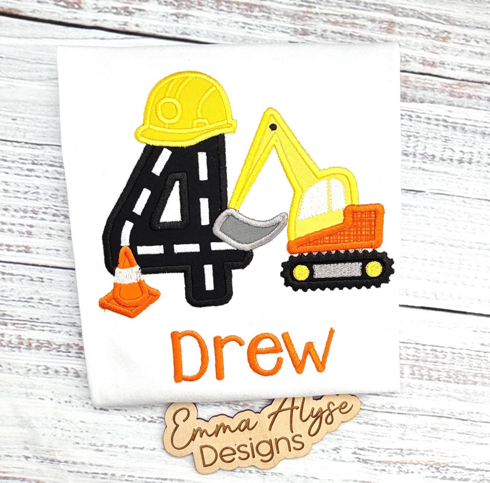 Excavator 4th Birthday Embroidered Shirt or Sweatshirt
