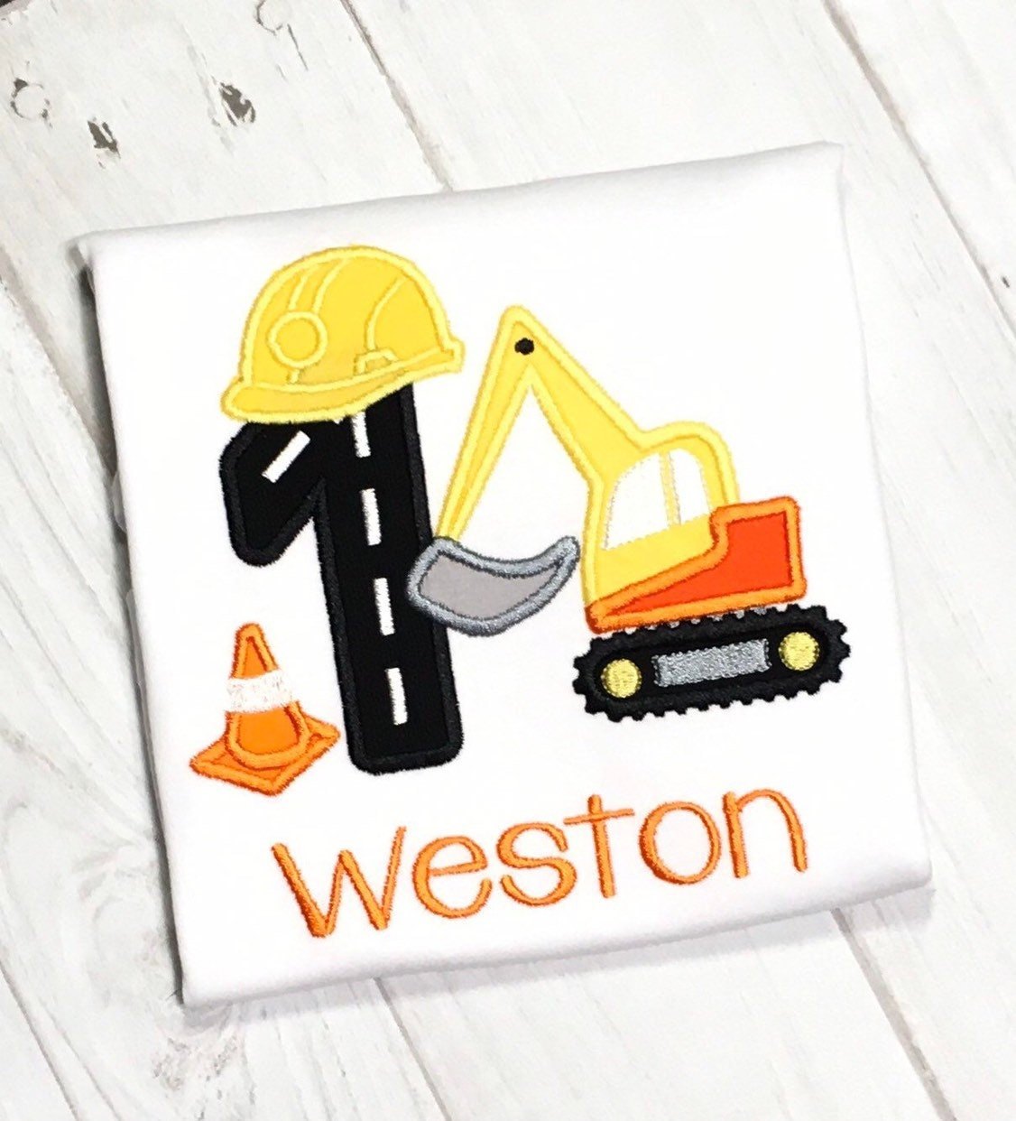 Construction 1st Birthday Shirt, Embroidered Excavator tshirt