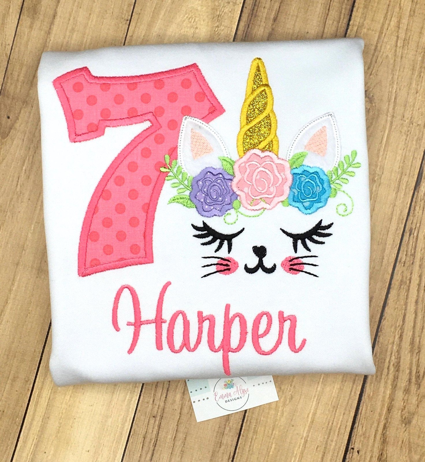 Personalized embroidered cat birthday shirt