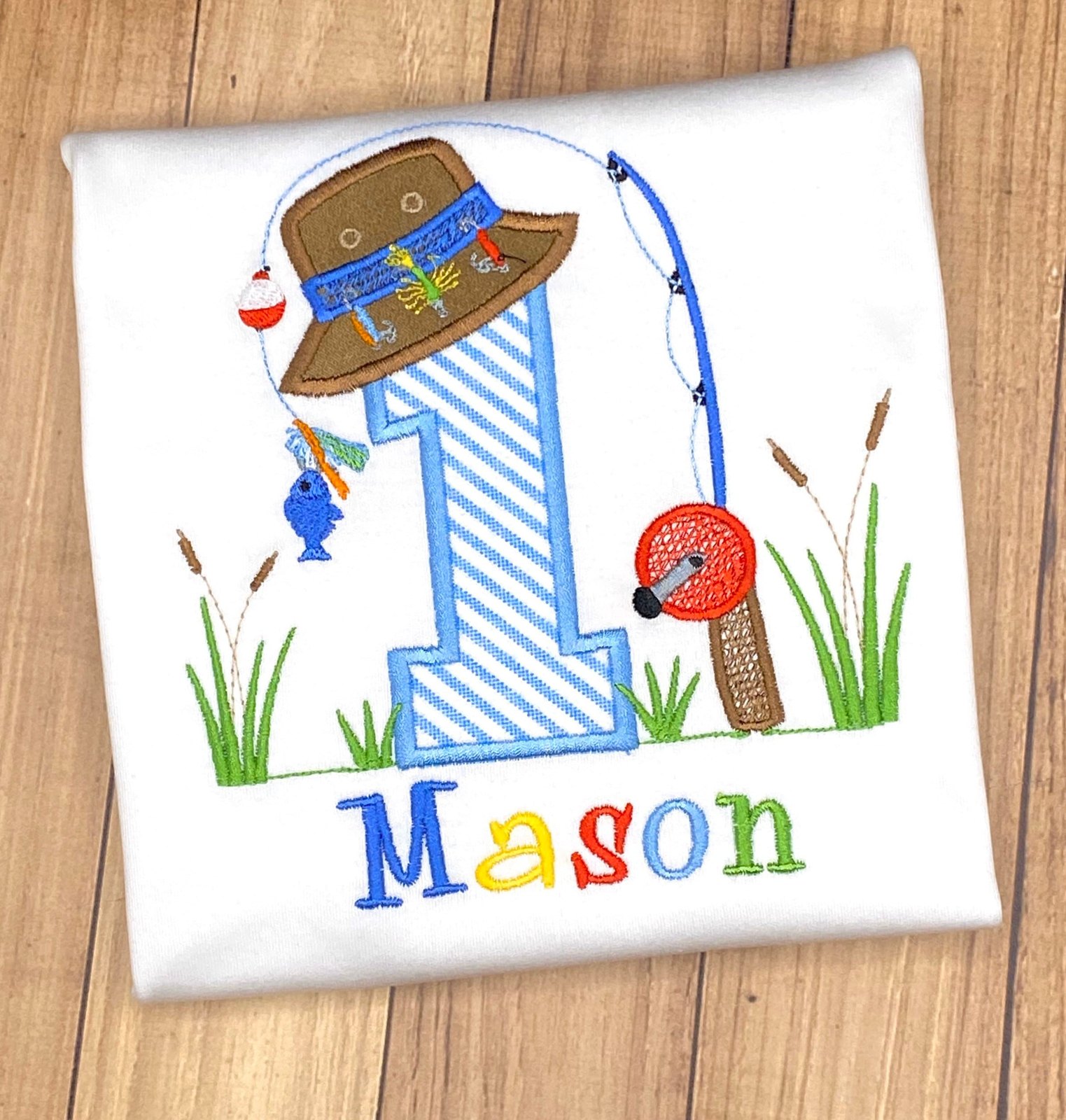 Embroidered Fishing 1st Birthday Shirt: Personalized First Birthday