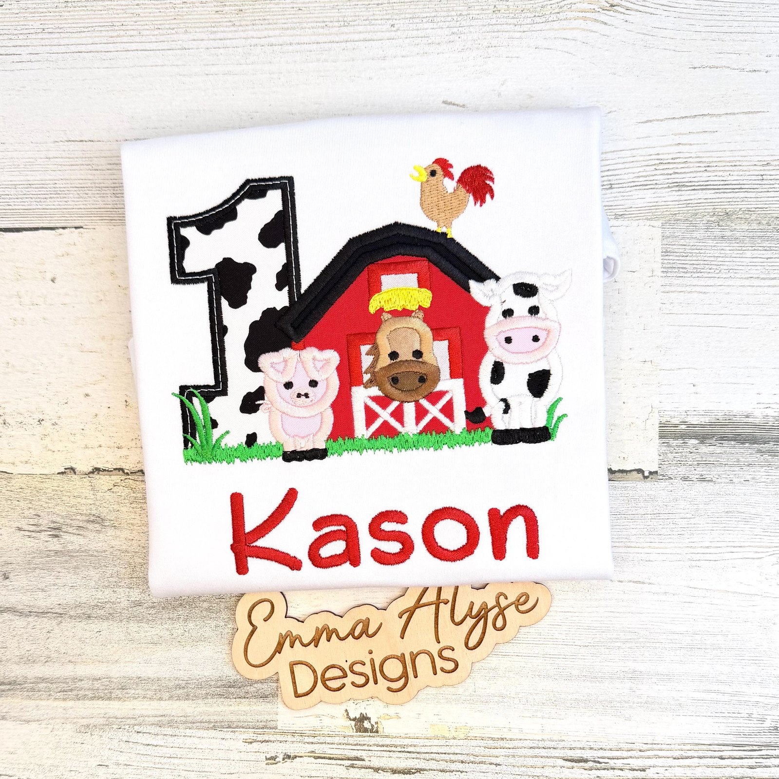 Farm 1st Birthday Shirt: Embroidered Barnyard Animals Tee