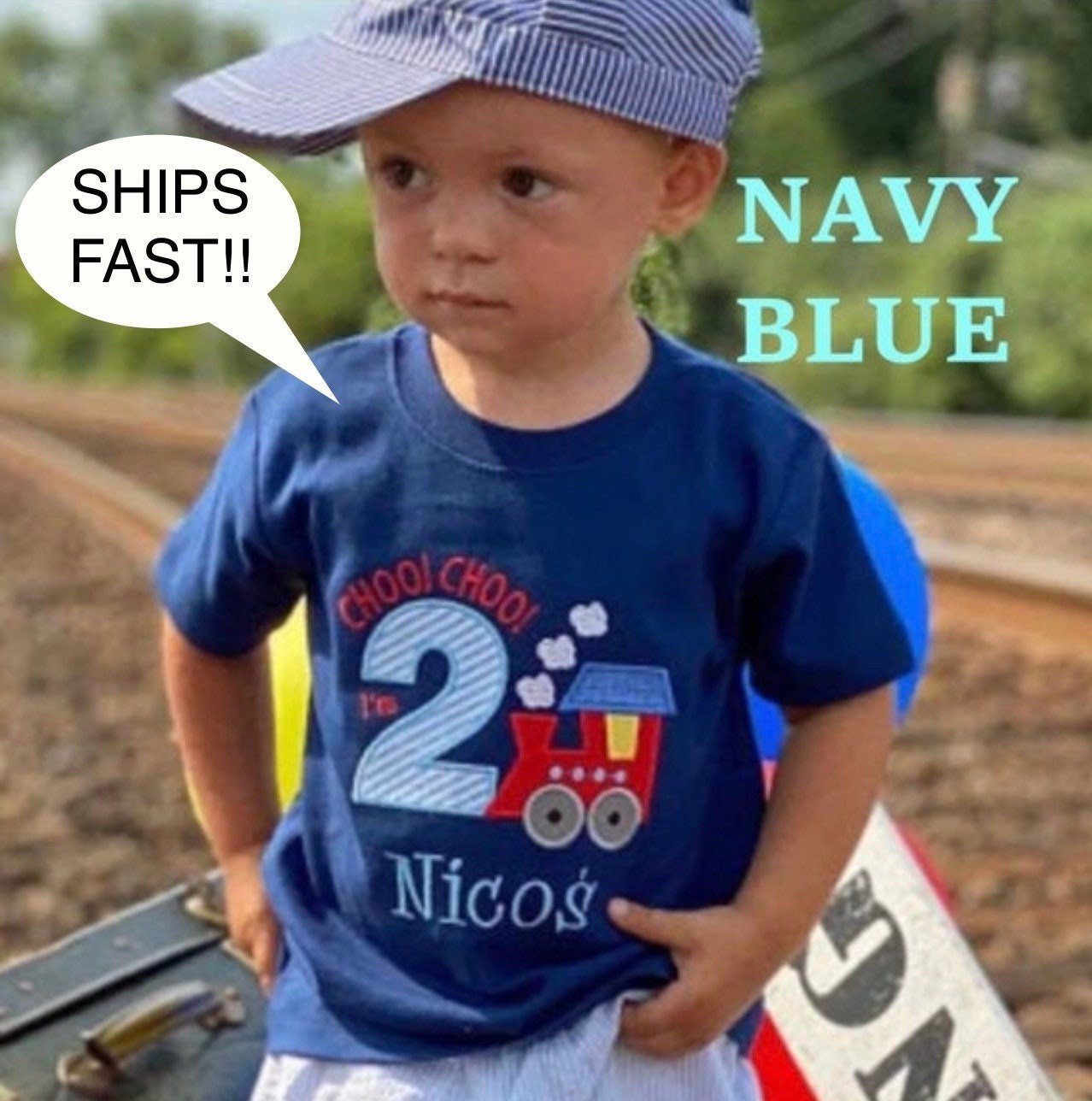 Personalized Train Birthday Shirt, Boys Embroidered Choo Choo I'm 2 Tee