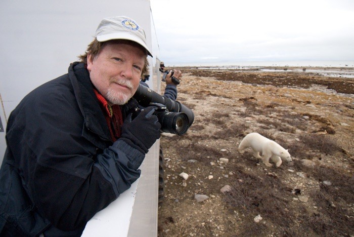 Kevin Gilbert, photojournalist and lead Mylio Memory Evangelist photographing polar bears in Churchill, Manitoba. 