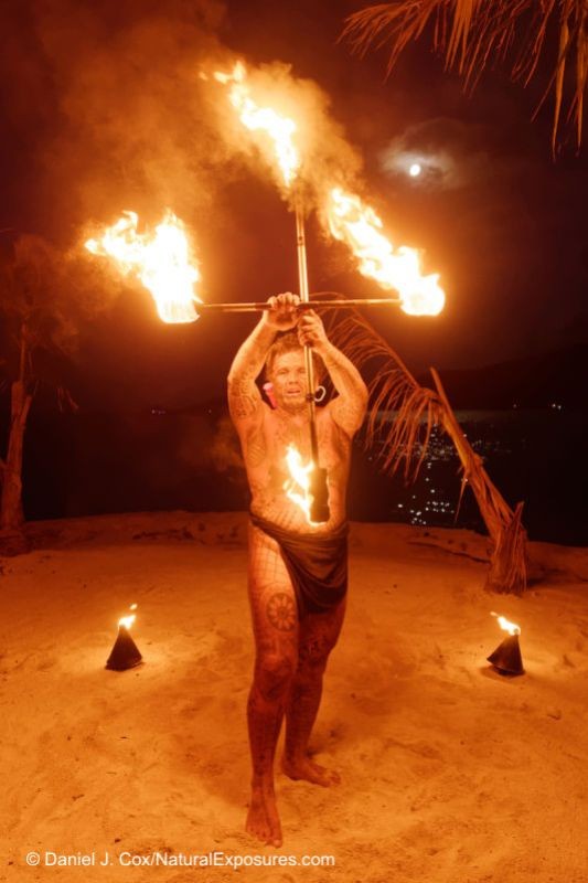 Tahitian fire dancer performing on the island of Bora Bora, Tahiti Lumix GX8 with Olympus 12mm F/2.0 lens ISO 3200