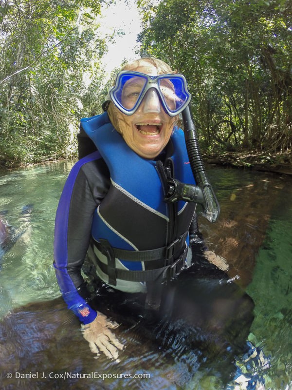 Freddy having fun on our swim down the gin clear water of the Salobra River. Brazil.