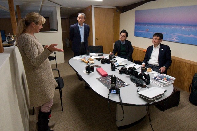 Krista discussing PBI projects with the Panasonic Lumix executives that came to meet with Dan in Bozeman. Montana
