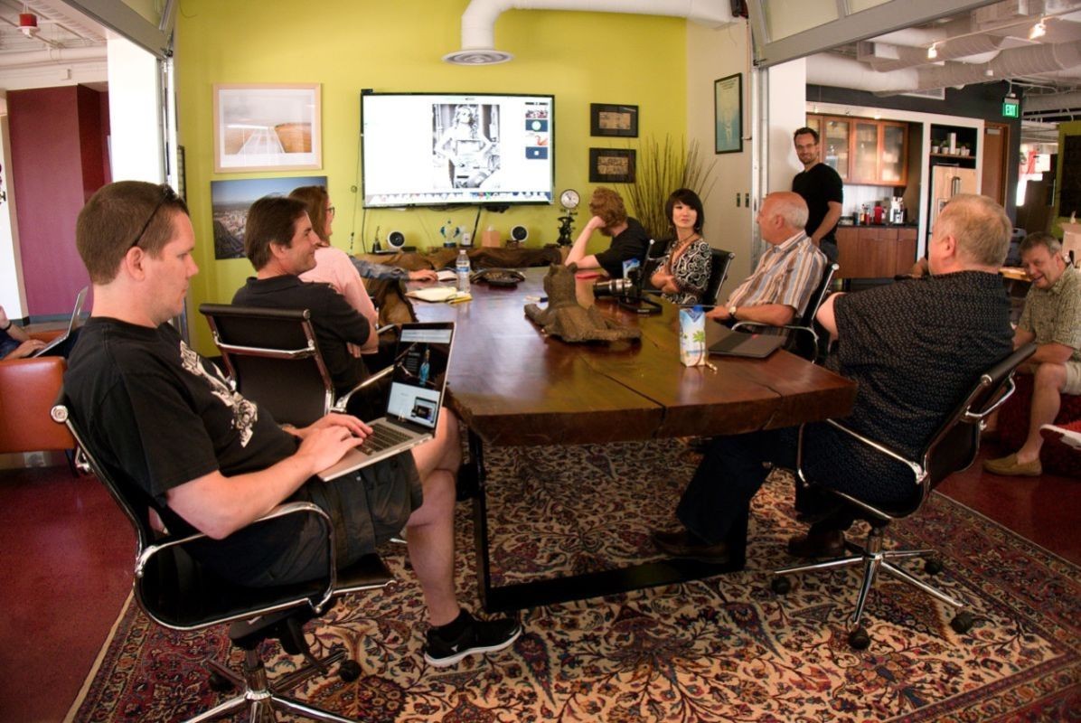 David Vaskevitch leading the All Hands On Deck meeting at the Mylio headquarters in Seattle, Washington.