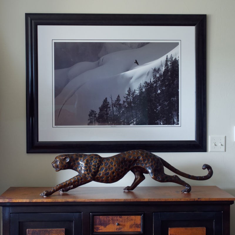 Raven Spirit fine Art print hanging in our home in Bozeman, Montana
