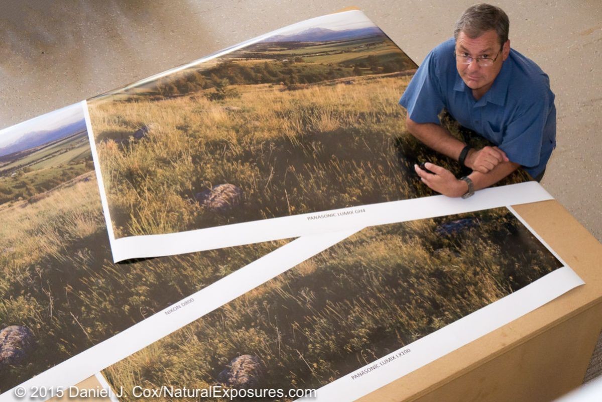 All three prints, Lumix GH4, Nikon D800 and Lumix LX100 on a large table, but not large enough, in our studio.