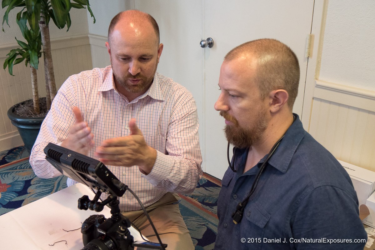 Passion's Matt Frazier shows Lumix Luminary Joseph Linaschke how to use the new Atamos LCD