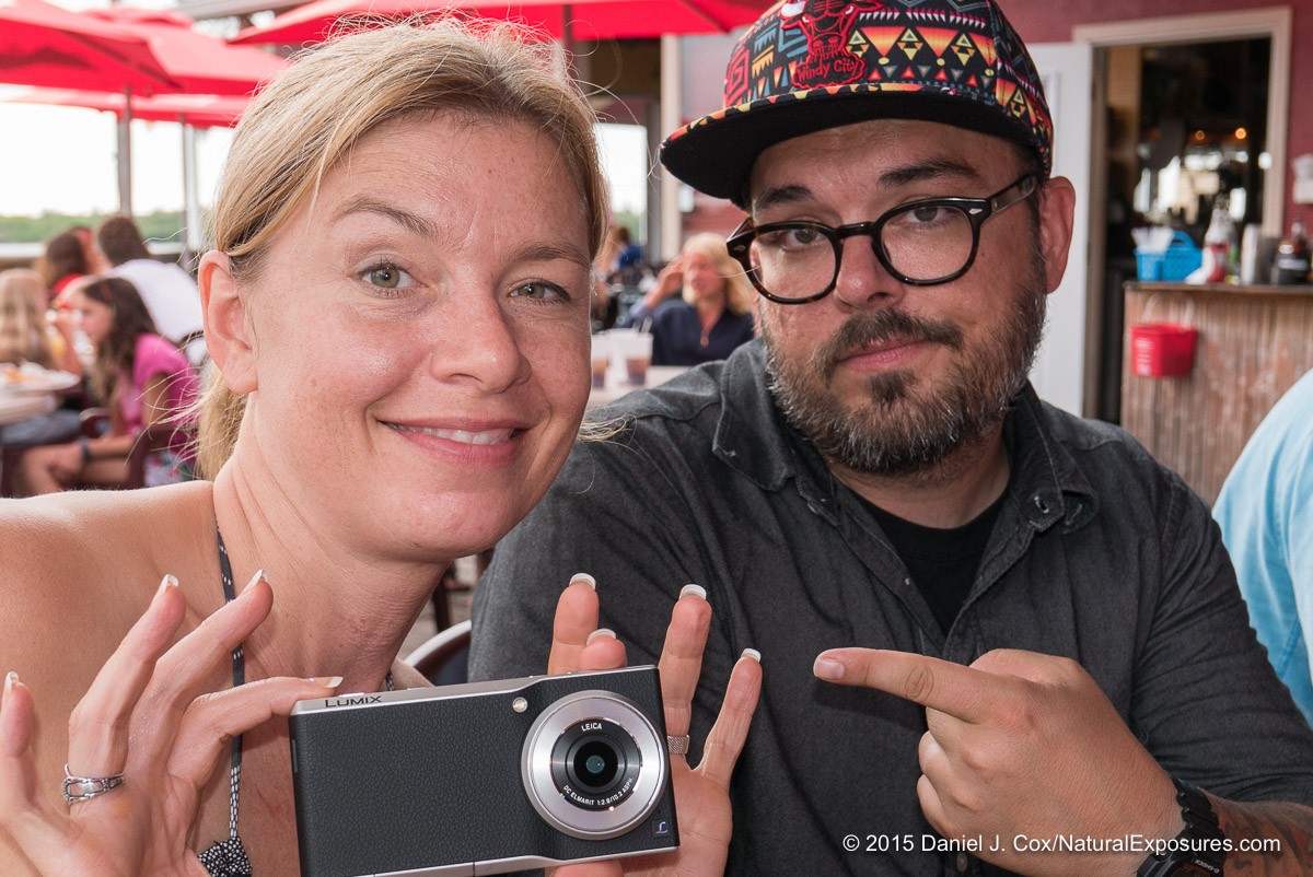 Luminary Dave Surber tempts Tanya with the CM1 camera that runs on the Android platform and doubles as a phone. The camera has a 1 inch chip which is huge for phones. Lumix LX100