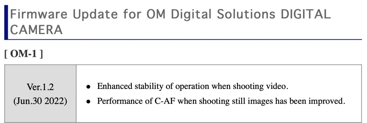 Firmware Update for Olympus OM System Cameras