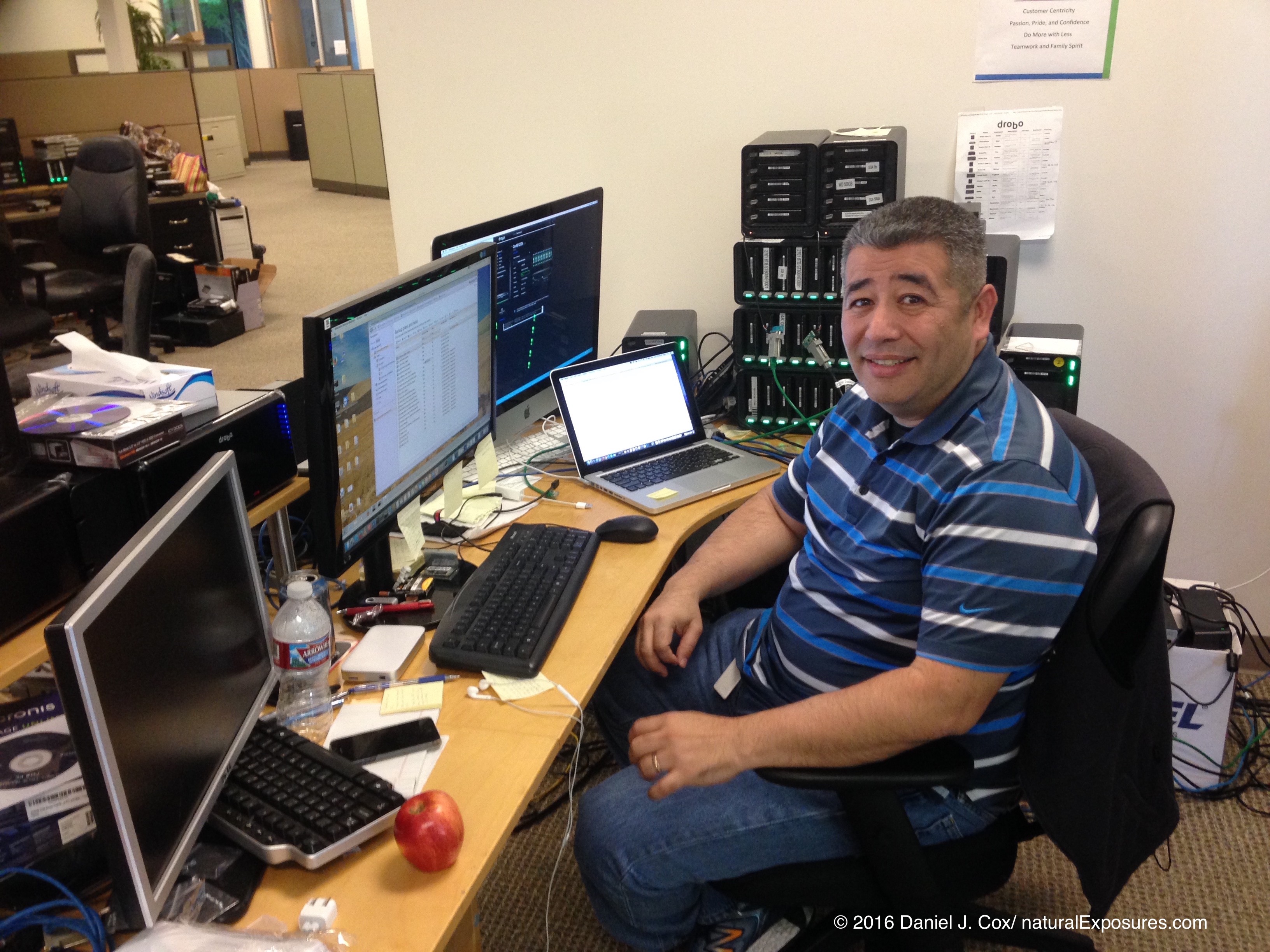 QA Software Engineer, Albert Langarica hard at work coding the great Drobo software.