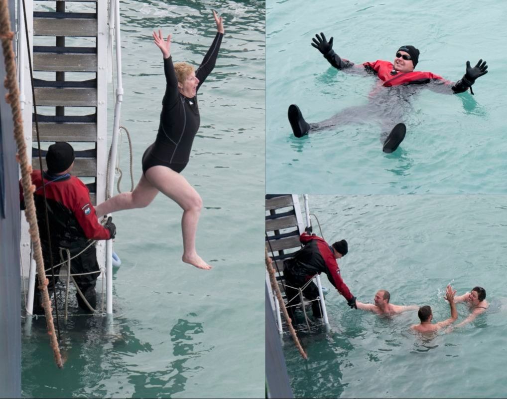 Taking the polar plunge with Peter in his dry suite on duty to save anybody that can't take the frigid were.