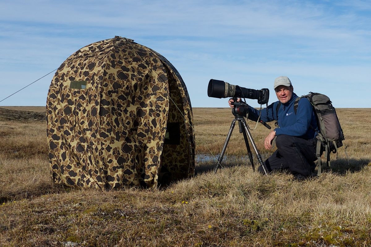 Dan at the hide he used to photograph snowy owls produced for the March issue of German Geo.
