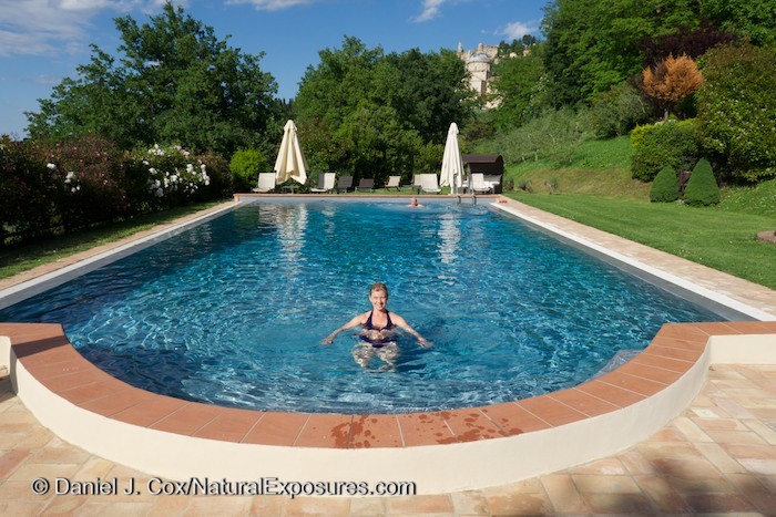 Tanya enjoying the nearly olympic sized pool at Relais San Bruno. Lumix GH4 with 12-35mm F/2.8