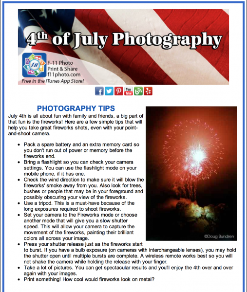 Fireworks are a blast to shoot, no pun intended:), so get out and capture the excitement! You can click on the image above to see more details from F-11 Photo.