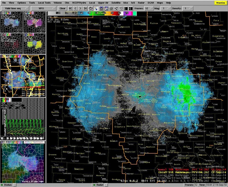 A screenshot taken by NWS meteorologists, capturing the odd radar reflectivity that appeared east of St. Louis, Mo. (NWS St. Louis via Facebook)