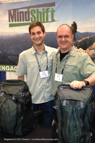 Doug Bush and Daniel Beltra at their MindShift booth showcasing their new pack. NANPA Conference.