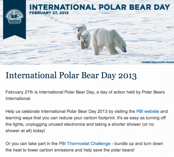 International Polar Bear Day. Join Polar Bears International in their Thermostat Challenge by clicking on this photo.