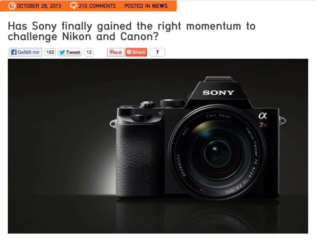 Sony showed two very interesting looking cameras at PhotoPlus Expo this year that incorporate a large full frame sensor in a mirrorless body. I've said it many times to those who travel with us, I don't think there will be many if any traditional DSLR's being manufactured in five years. Many industry insiders are now saying the same thing publicly.