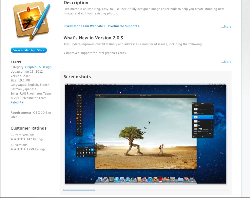 Pixelmator is nearly 35X less expensive than Photoshop. See the Reviews on Apples App store.