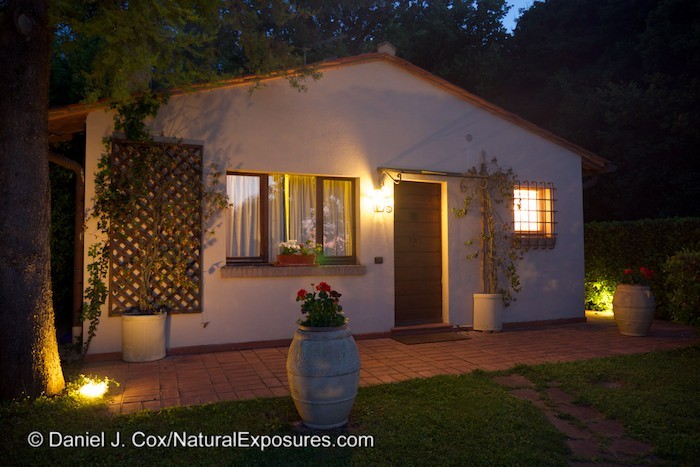 Our individual villa at Relais San Bruno gives off a warm glow in the lights of the night. GH4 with 12-35mm F/2.8