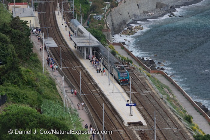 Looking down on the train station in Corniglia, Italy