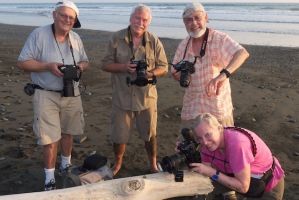 Allan, Neil, Ed and Carlotta having fun with macro on the beach in Costa Rica.