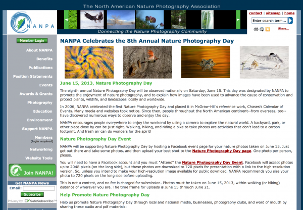 Help us celebrate NANPA"s eighth annual Nature Photography Day