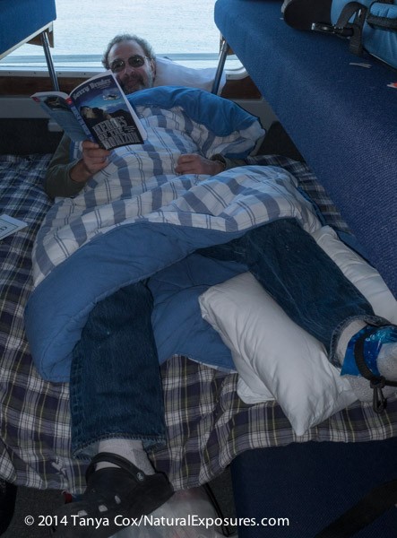 Captain Marc puts his badly injured foot up for a rest. Lumix GM1 with 12-32mm lens