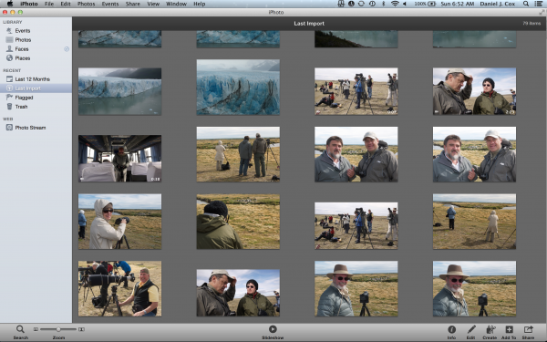 My new IPhoto Library with photos from our recent Patagonia trip. 