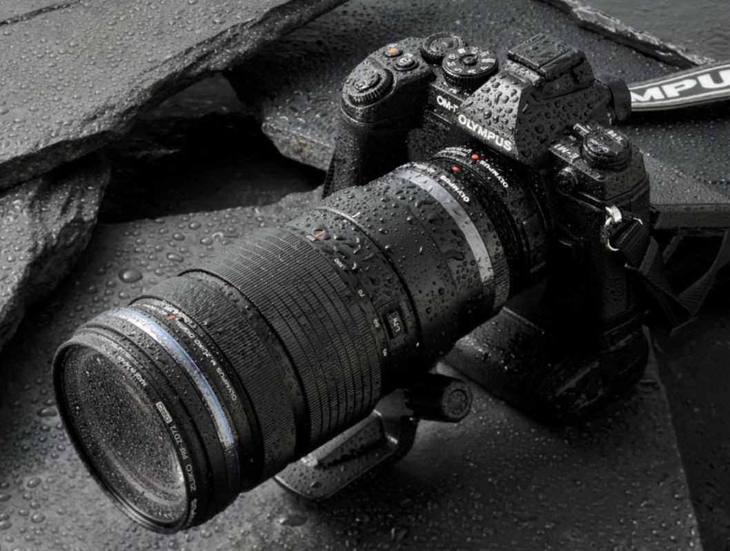 The new 40-150mm F/2.8 attached to a OM-D E-M1 wet with water showing this cameras superb weather sealed capabilities. 