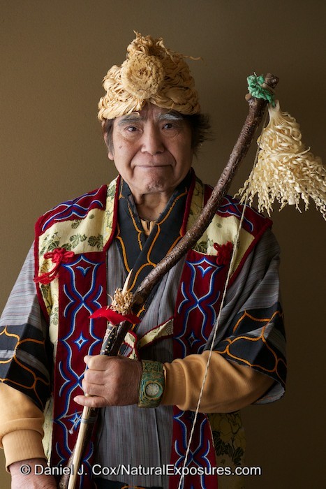Local Hokkaido Ainu native Senke Morio poses for our cameras at the Lake Akan Hotel on the island of Hokkaido, Japan. Photo shot with Lumix GH3 and 35-100mm F/2.8 lens. ISO 400
