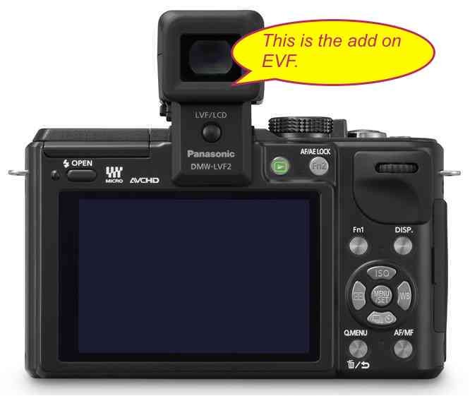 A Lumix GX1 with an attached Electronic View Finder
