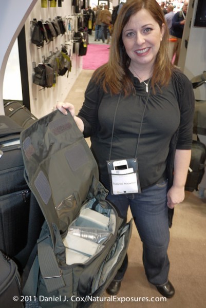 Suzanne shows the quality interior of the Pro Menssenger shoulder bag