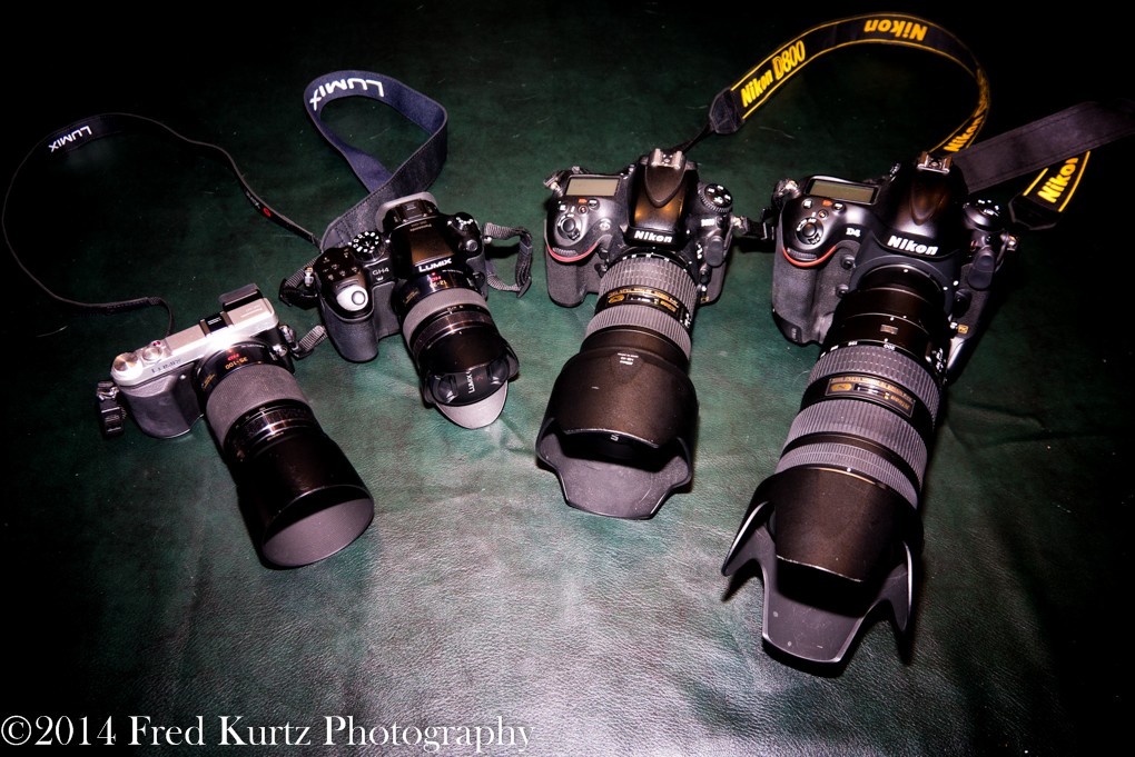 Fred's arsenal of photographic tools which include the Lumix GX7, GH4, Nikon D800 and Nikon D4