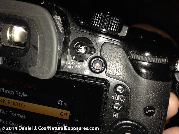 The little, red video button on the back of the camera is what I go to for general people having fun video when the camera is in the normal still photos, shooting mode. This gives me instant on Video although not at 4K. But then I don't want everything I shot to be in 4K so that's when I move the Mode dial to the VideoM setting. 