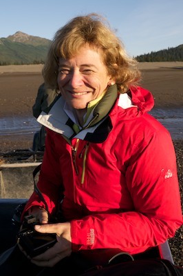 Sarah enjoying a day in the field on our Alaska brown bear photo tour. 