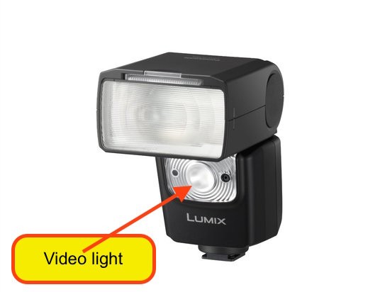 Fl560L with built in video light. This strobe also has wireless connection options to Lumix cameras.