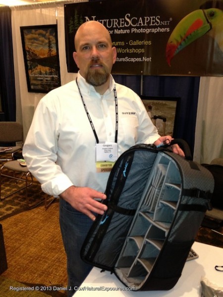 Gregory Schern of Gura Gear shows one of the Gura Gear camera packs. NANPA Conference 2013