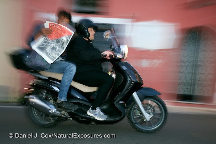 Wow, reading the paper on the back of a motorbike. Now that takes a special talent. Lumix GH4 with 7-14mm and strobe on 2nd. curtain sync.