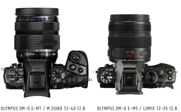 Comparison photo of recent Olympus cameras with retro styling the OM-D EM-5 and the newest Olympus EM-1. Photo courtesy Micro Four Thirds Blog.