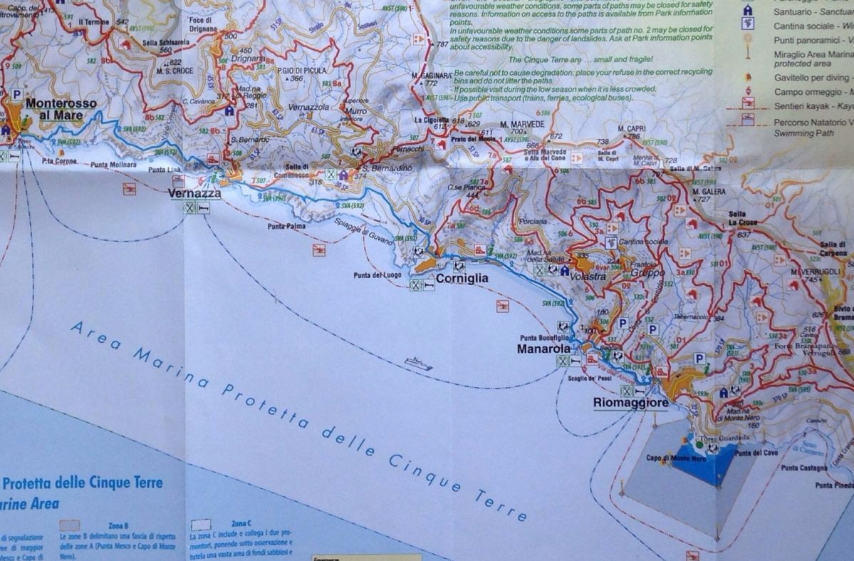 A shot of our local map showing the seaside communities we explored in the  Cinque Terre region. 
