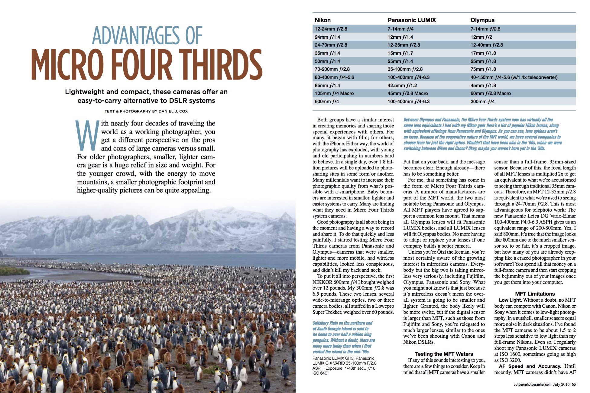 The opening spread for the article I wrote for Outdoor Photographer titled Advantages of Micro Four Thirds. Click on the image to be taken to the full story on the OP web site.