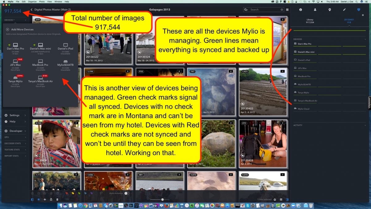 The screenshot above is what Mylio currently looks like while I'm working here in my hotel in South Africa. Not everything is synced since the hotel internet connection is not allowing Mylio to talk with each other. JP warned me about this and it's only an issue with older routers. Hoping we will find a fix for this. 